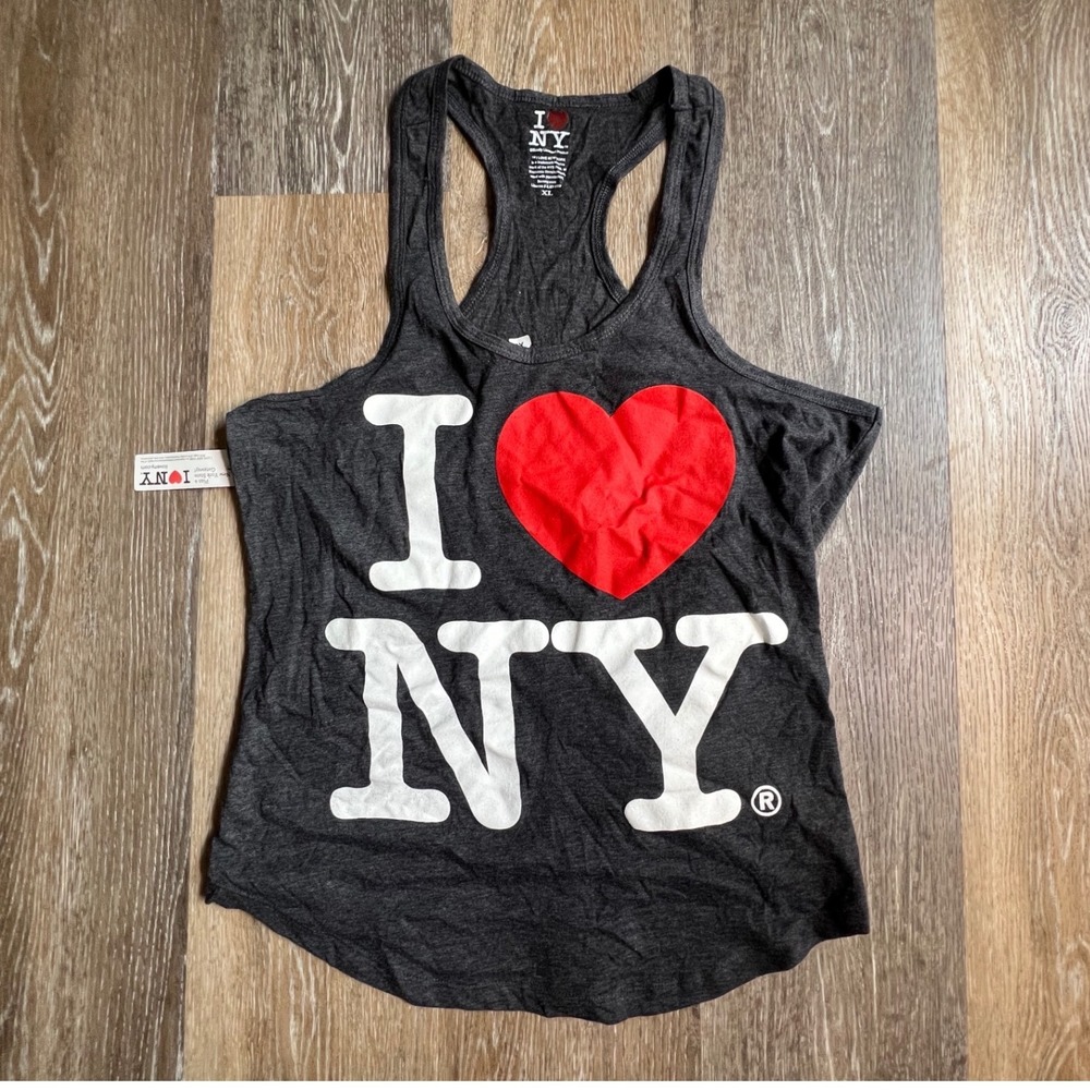 I Love NY Racerback Tank Top Womens XL Charcoal Gray Graphic Souvenir NWT